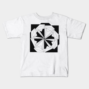 Geometric black and white linear flower Kids T-Shirt